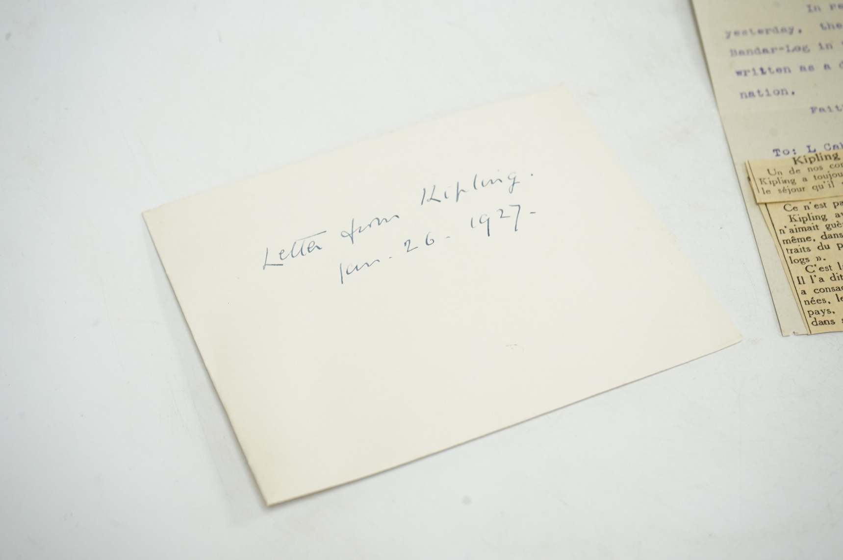 A Rudyard Kipling type written letter on Bateman’s, Burwash, Sussex headed notepaper, dated 26/27 January (1927), to L. Cahen Esq. with reference to the Jungle Book, reading